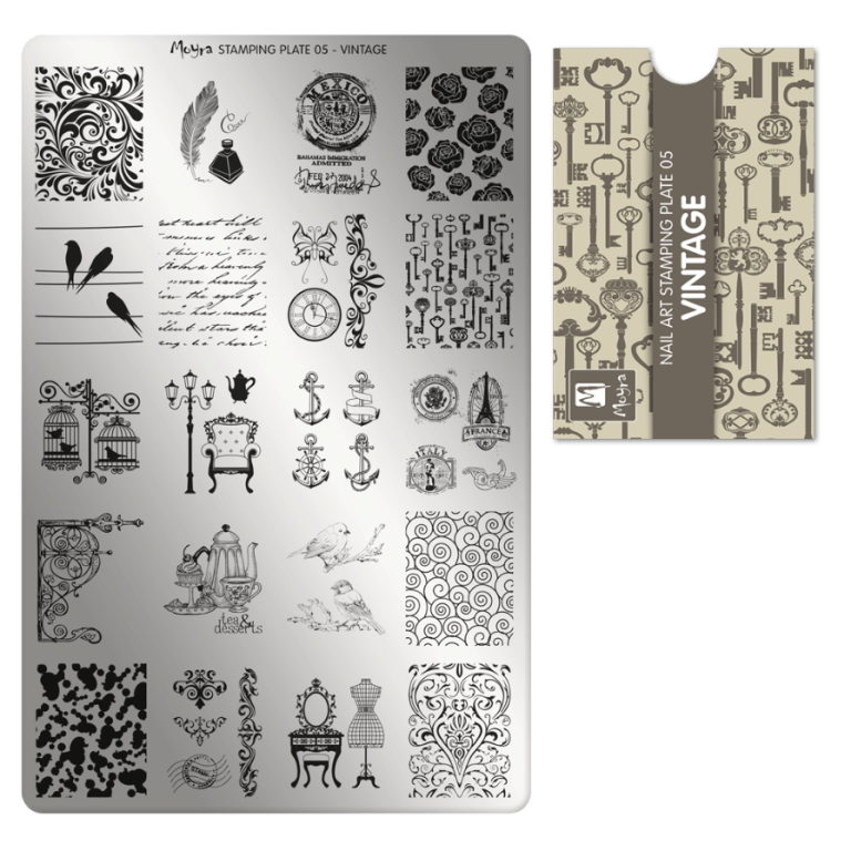 Moyra Stamping Schablone - Stempeln statt Malen - die schnelle und kreative Nailart für Anfänger und Profis zugleich - Vintage Nr.5