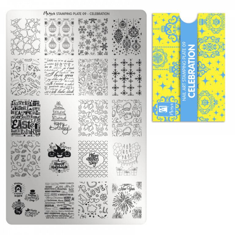 Moyra Stamping Schablone - Stempeln statt Malen - die schnelle und kreative Nailart für Anfänger und Profis zugleich - Celebration Nr.9