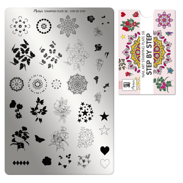 Moyra Stamping Schablone - Stempeln statt Malen - die schnelle und kreative Nailart für Anfänger und Profis zugleich - Step by Step Nr.58