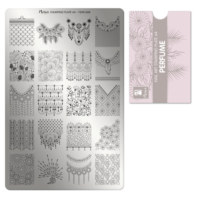 Moyra Stamping Schablone - Stempeln statt Malen - die schnelle und kreative Nailart für Anfänger und Profis zugleich - Perfume Nr.64