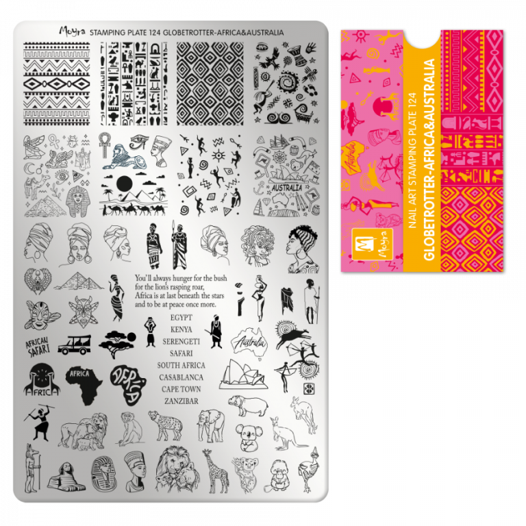 Moyra Stamping Schablone - Stempeln statt Malen - die schnelle und kreative Nailart für Anfänger und Profis zugleich - Globetrotter-Africa-Australia Nr.124