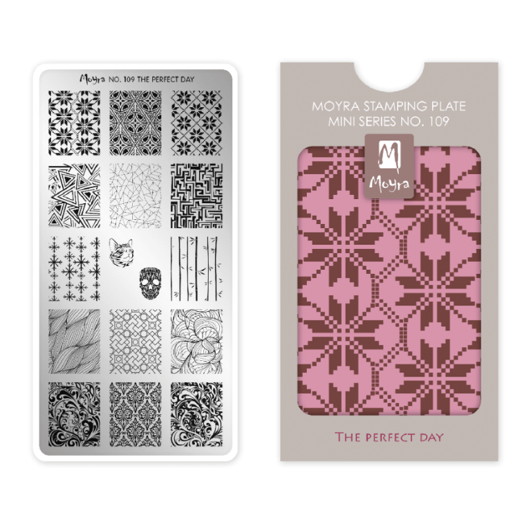 Moyra NailArt Stempelplatte MINI - The Perfect Day Nr. 109 - Die kompakte Stempelplatte mit hervorragenden Eigenschaften speziell für die zierliche Hand und für smarte Nägel.