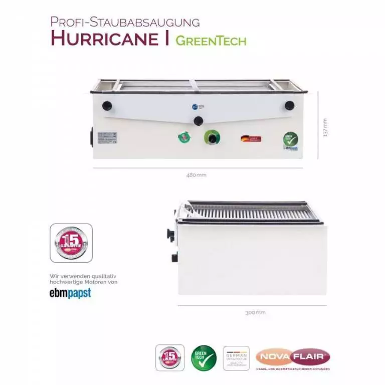 Staubabsaugung NovaFlair - HURRICAN 1 GreenTech - Profi Absaugung für Nagelstudios