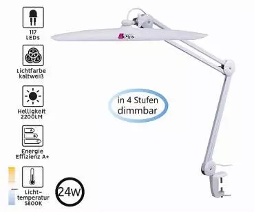 Nageldesign-Tischlampe 24W-LED mit Dimmer, weiß