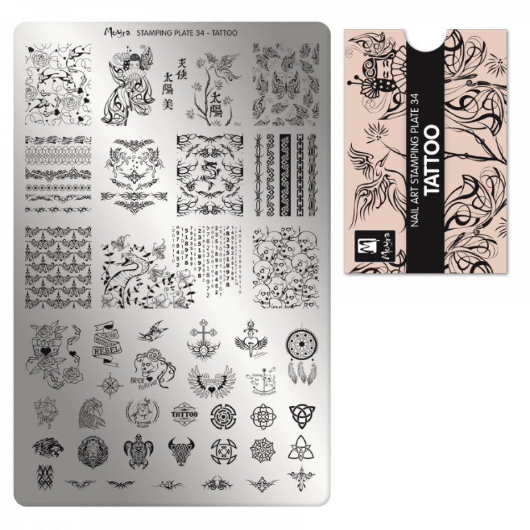 Moyra Stamping Schablone - Stempeln statt Malen - die schnelle und kreative Nailart für Anfänger und Profis zugleich - Tattoo Nr.34 Moyra Stamping Schablone - Stempeln statt Malen - die schnelle und kreative Nailart für Anfänger und Profis zugleich - Tattoo Nr.34