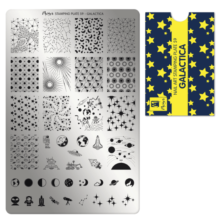 Moyra Stamping Schablone - Stempeln statt Malen - die schnelle und kreative Nailart für Anfänger und Profis zugleich - Galactica Nr.59 Moyra Stamping Schablone - Stempeln statt Malen - die schnelle und kreative Nailart für Anfänger und Profis zugleich - Galactica Nr.59