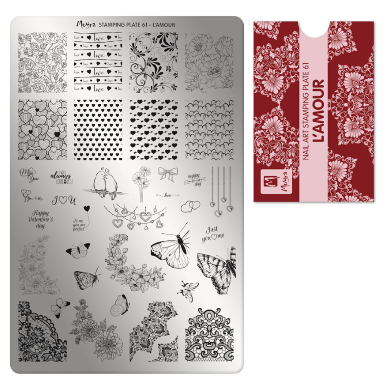 Moyra Stamping Schablone - Stempeln statt Malen - die schnelle und kreative Nailart für Anfänger und Profis zugleich - L'Amour Nr.61
