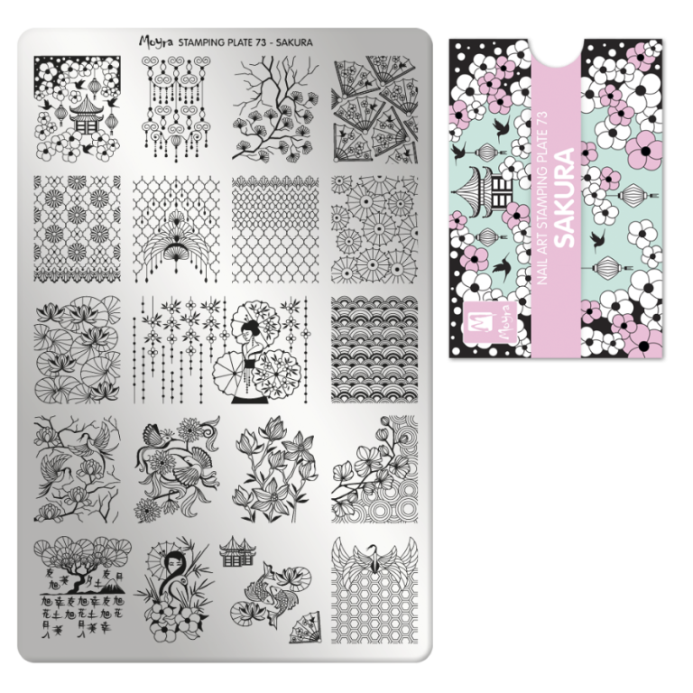 Moyra Stamping Schablone - Stempeln statt Malen - die schnelle und kreative Nailart für Anfänger und Profis zugleich - Sakura-Nippon Nr.73