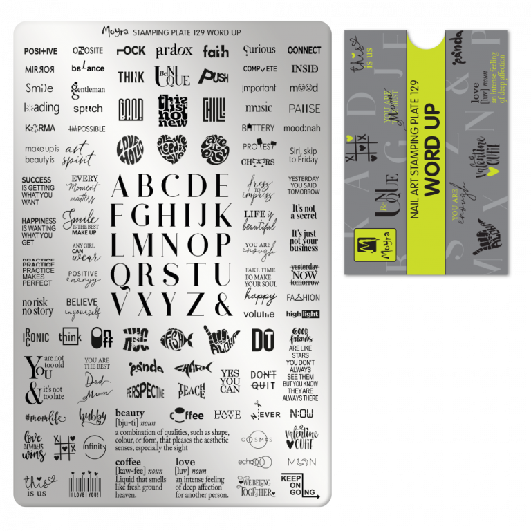 Moyra Stamping Schablone - Stempeln statt Malen - die schnelle und kreative Nailart für Anfänger und Profis zugleich - Word Up Nr.129 Moyra Stamping Schablone - Stempeln statt Malen - die schnelle und kreative Nailart für Anfänger und Profis zugleich - Word Up Nr.129