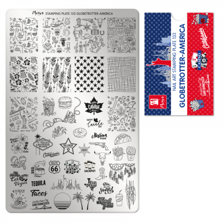 Moyra Stamping Schablone - Stempeln statt Malen - die schnelle und kreative Nailart für Anfänger und Profis zugleich - Globetrotter-America Nr.133 Moyra Stamping Schablone - Stempeln statt Malen - die schnelle und kreative Nailart für Anfänger und Profis zugleich - Globetrotter-America Nr.133
