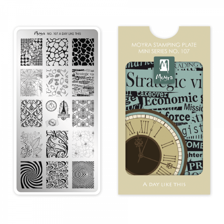 Moyra NailArt Stempelplatte MINI - A Day Like This Nr. 107 - Die kompakte Stempelplatte mit hervorragenden Eigenschaften speziell für die zierliche Hand und für smarte Nägel. Moyra NailArt Stempelplatte MINI - A Day Like This Nr. 107 - Die kompakte Stempelplatte mit hervorragenden Eigenschaften speziell für die zierliche Hand und für smarte Nägel.