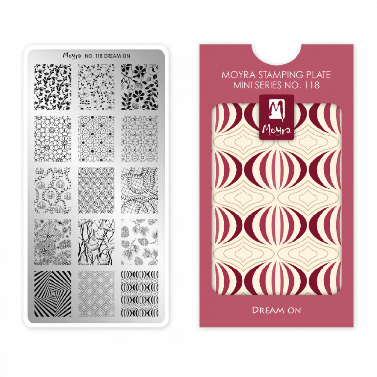 Moyra NailArt Stempelplatte MINI - Dream On Nr. 118 - Die kompakte Stempelplatte mit hervorragenden Eigenschaften speziell für die zierliche Hand und für smarte Nägel. Moyra NailArt Stempelplatte MINI - Dream On Nr. 118 - Die kompakte Stempelplatte mit hervorragenden Eigenschaften speziell für die zierliche Hand und für smarte Nägel.