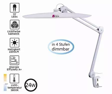 Nageldesign-Tischlampe 24W-LED mit Dimmer, weiß